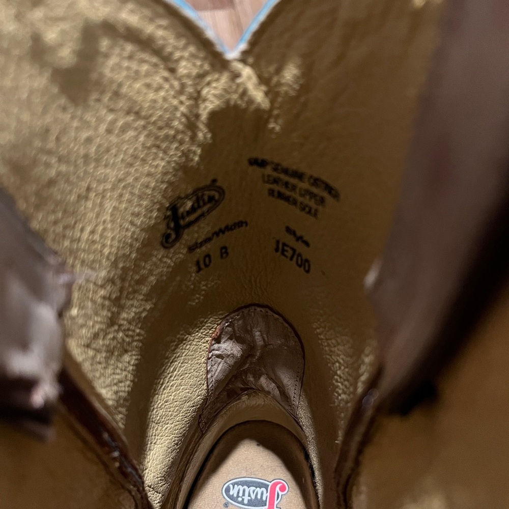 JUSTIN BOOTS WOMENS TAN SMOOTH OSTRICH WESTERN BOOTS SQUARE TOE SIZE 10 LIKE NEW - Picture 7 of 8